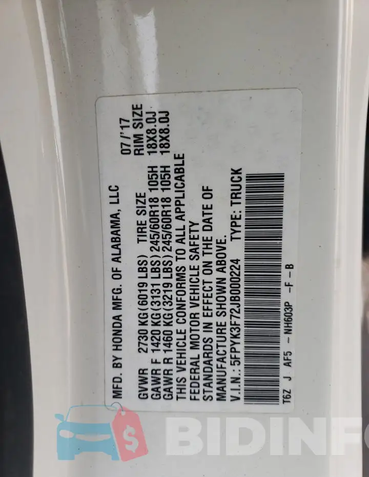 5FPYK3F72JB000224 Photo# 12