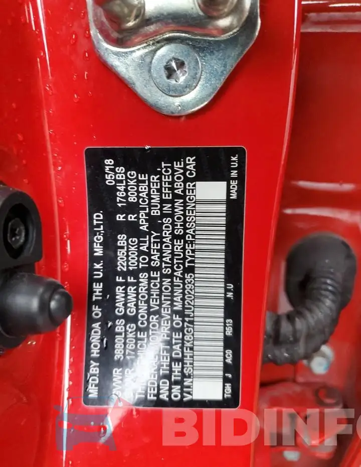 SHHFK8G71JU202935 Photo# 13