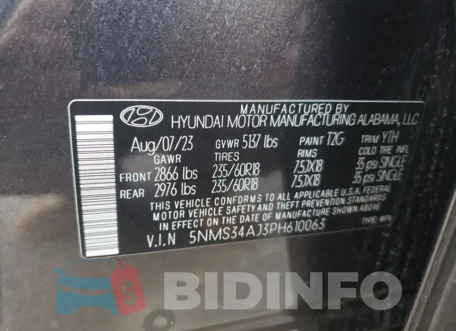 5NMS34AJ3PH610063 Photo# 14