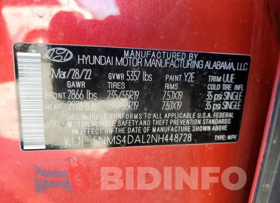 5NMS4DAL2NH448728 Photo# 13