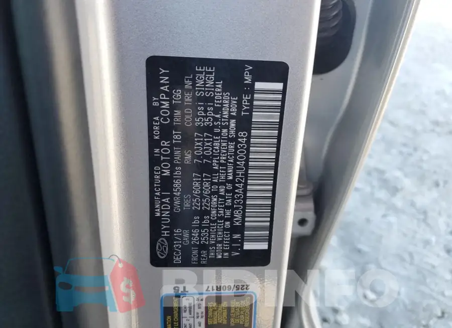 KM8J33A42HU400348 Photo# 13
