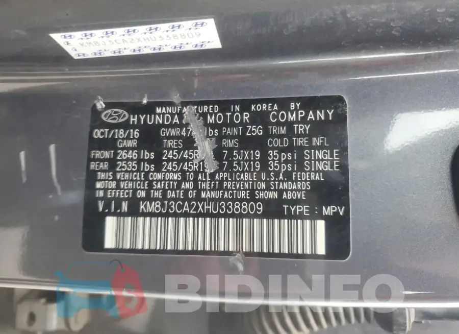 KM8J3CA2XHU338809 Photo# 13