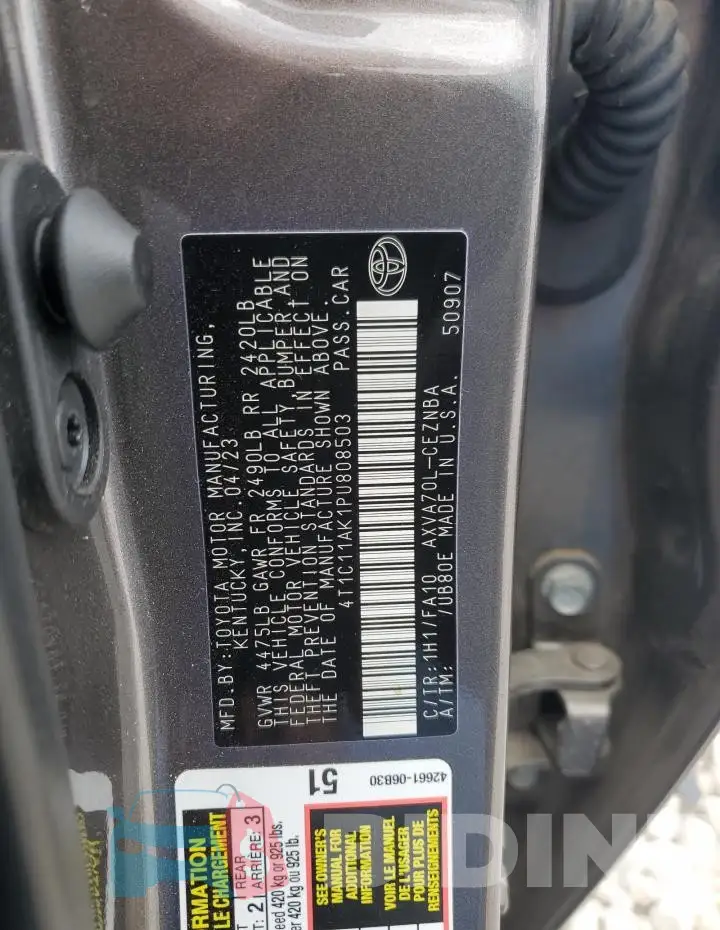 4T1C11AK1PU808503 Photo# 12