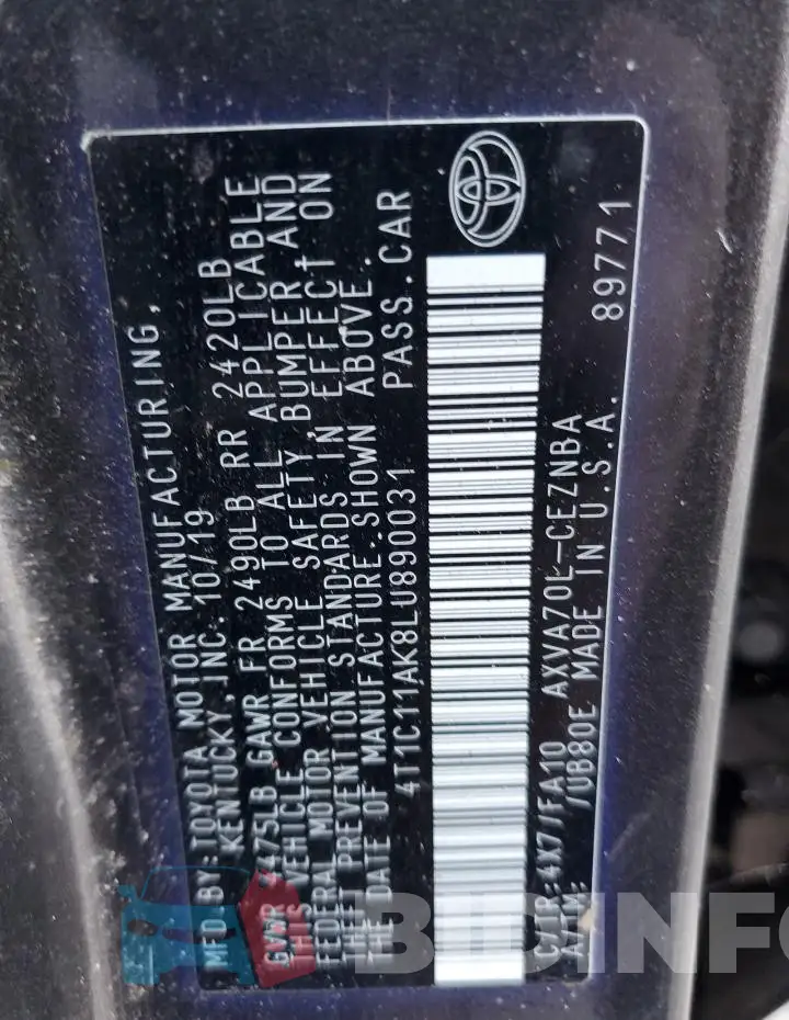 4T1C11AK8LU890031 Photo# 13