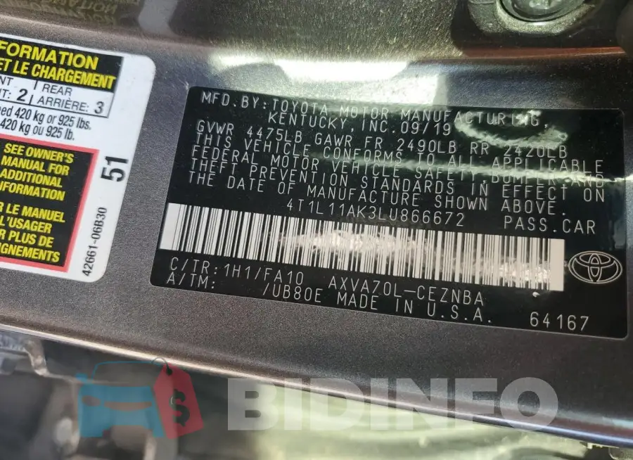 4T1L11AK3LU866672 Photo# 12