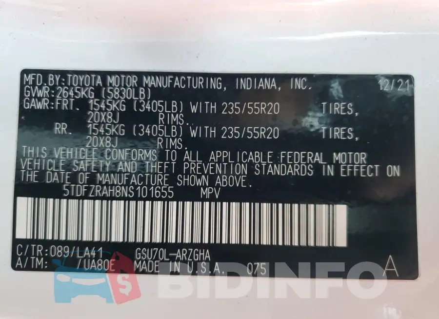 5TDFZRAH8NS101655 Photo# 13