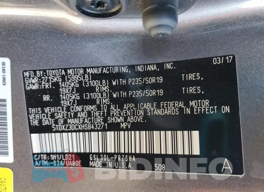 5TDXZ3DCXHS843271 Photo# 14