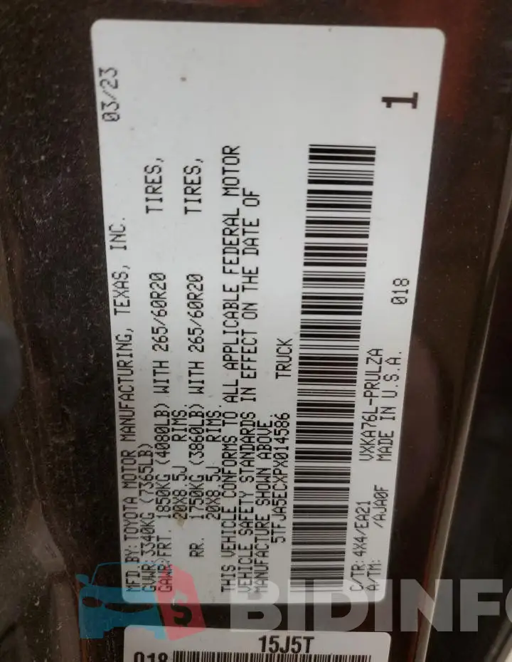 5TFJA5ECXPX014586 Photo# 13