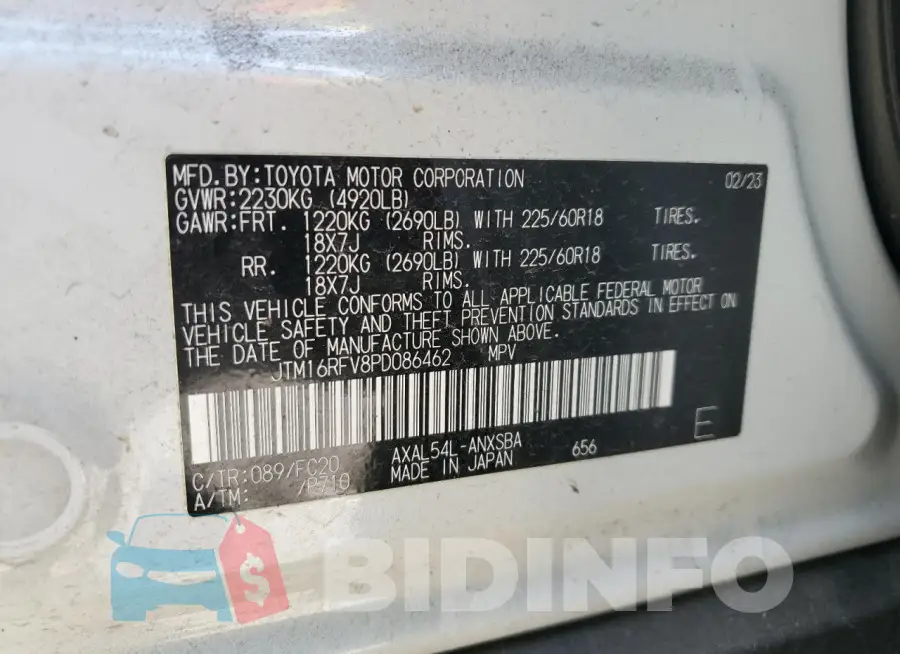 JTM16RFV8PD086462 Photo# 14