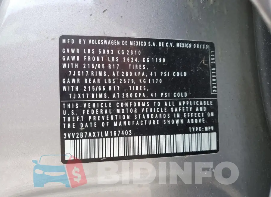 3VV2B7AX7LM167403 Photo# 13