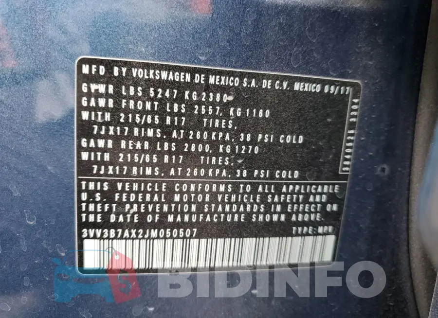 3VV3B7AX2JM050507 Photo# 13