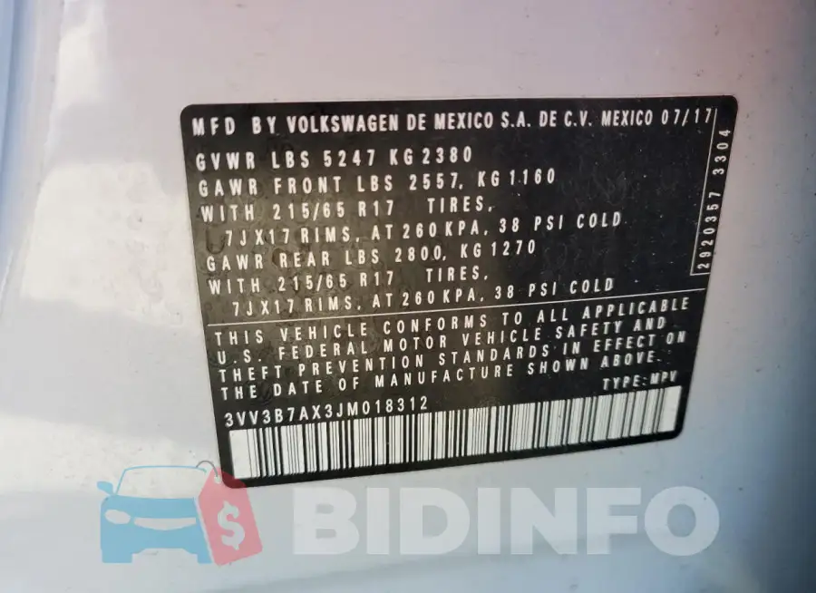 3VV3B7AX3JM018312 Photo# 13