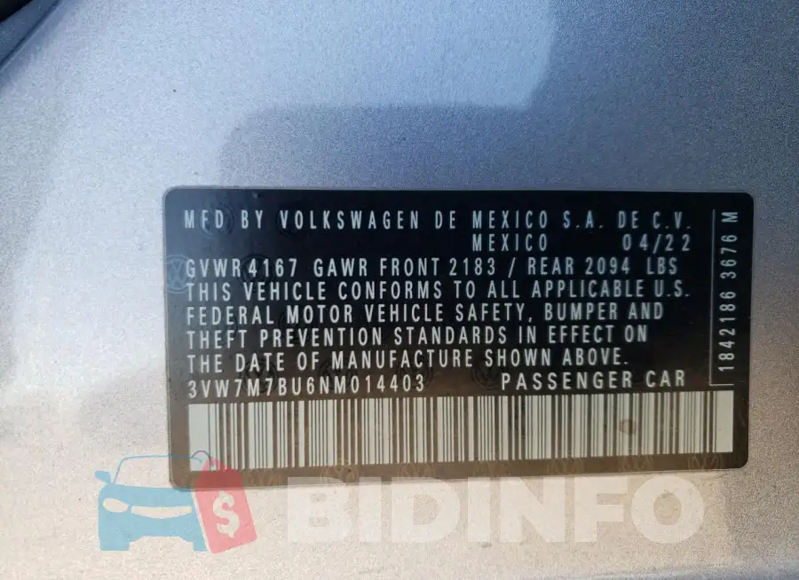 3VW7M7BU6NM014403 Photo# 12