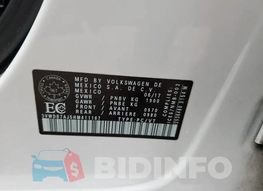 3VWDB7AJ5HM411167 Photo# 12