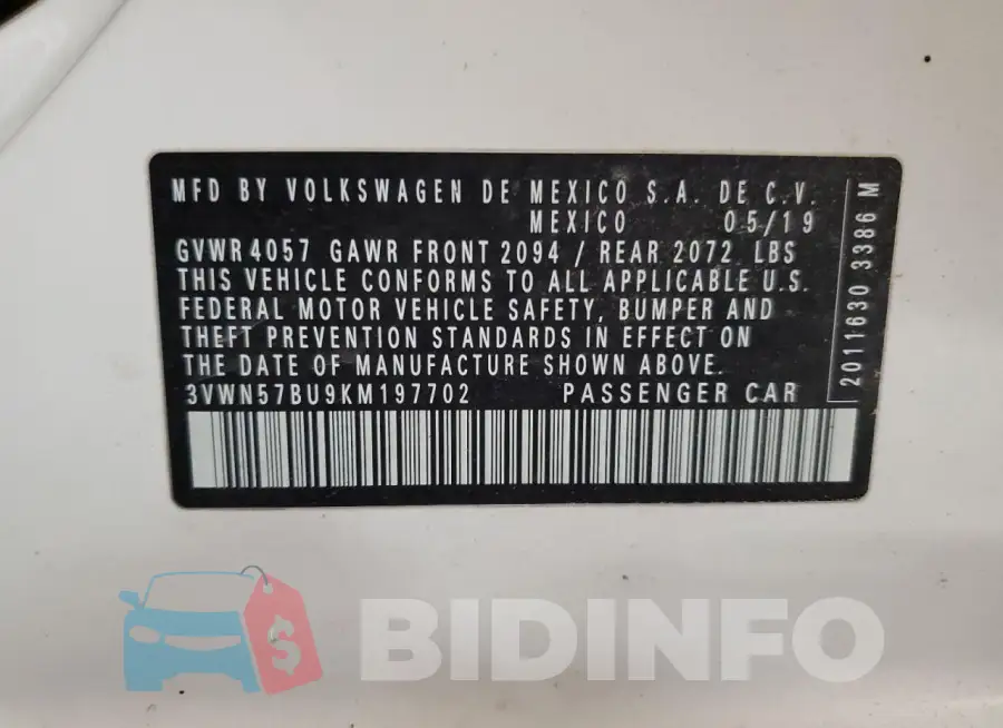3VWN57BU9KM197702 Photo# 13