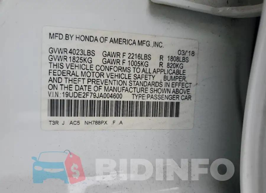 19UDE2F79JA004600 Photo# 12