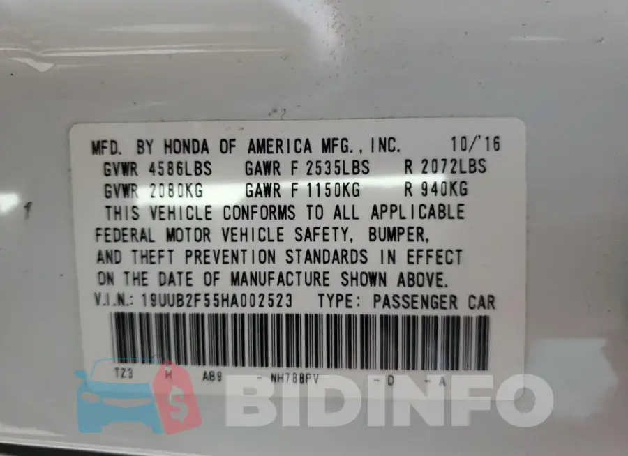 19UUB2F55HA002523 Photo# 12