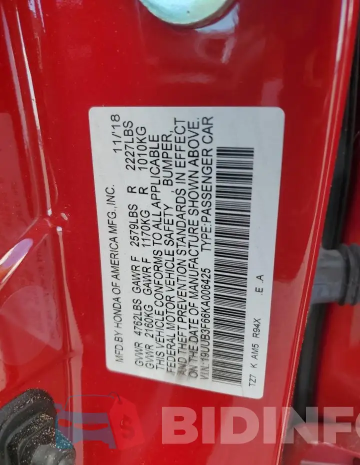 19UUB3F66KA006425 Photo# 13