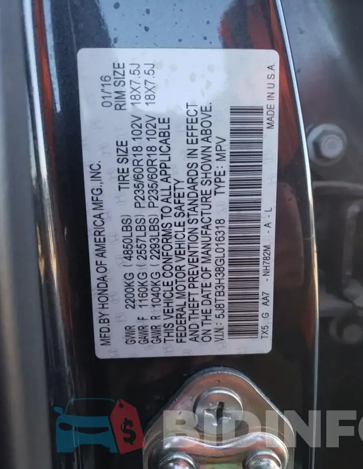 5J8TB3H38GL016318 Photo# 14