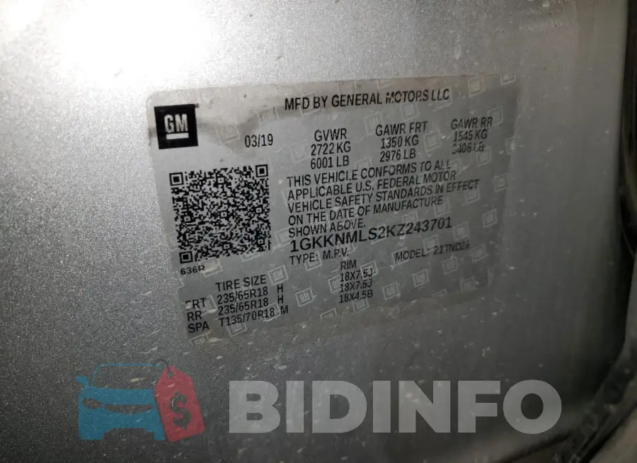 1GKKNMLS2KZ243701 Photo# 13
