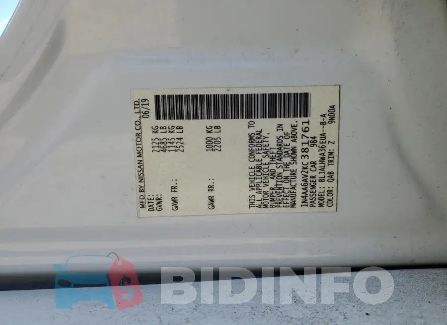 1N4AA6AV2KC381761 Photo# 13
