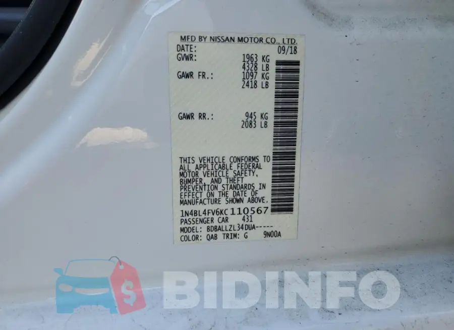 1N4BL4FV6KC110567 Photo# 12