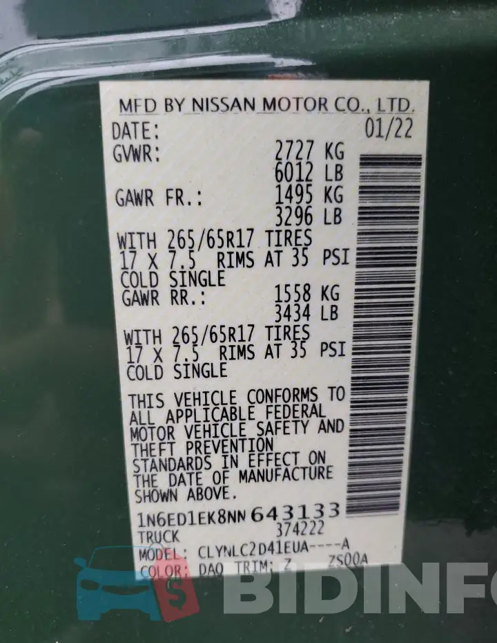 1N6ED1EK8NN643133 Photo# 12