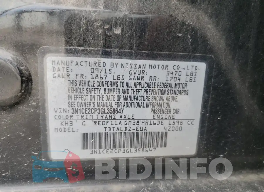 3N1CE2CP3GL358647 Photo# 13