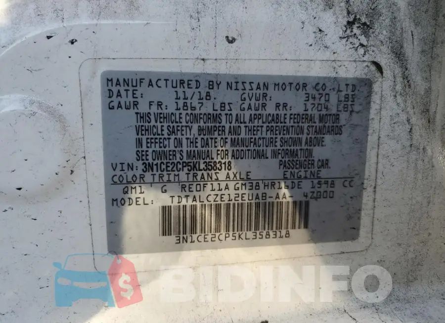 3N1CE2CP5KL358318 Photo# 12