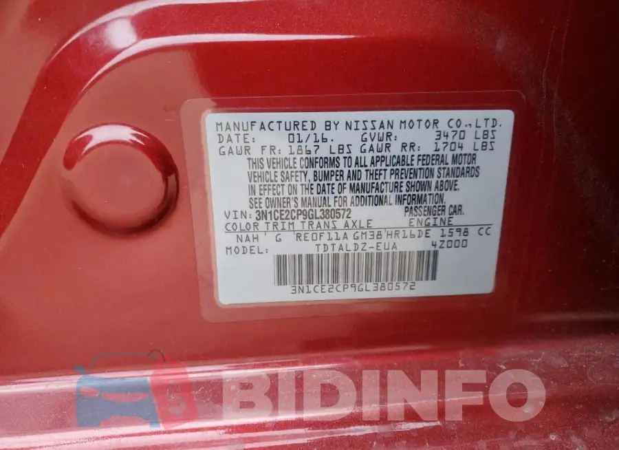 3N1CE2CP9GL380572 Photo# 12