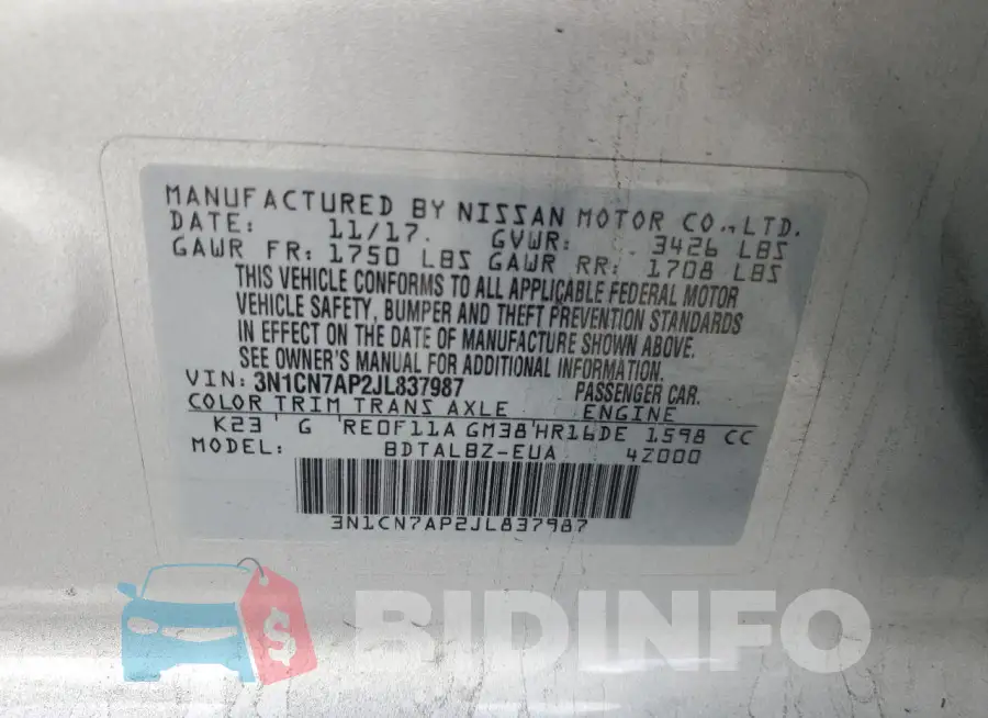 3N1CN7AP2JL837987 Photo# 13