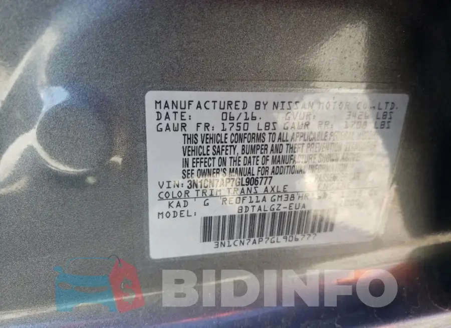 3N1CN7AP7GL906777 Photo# 13