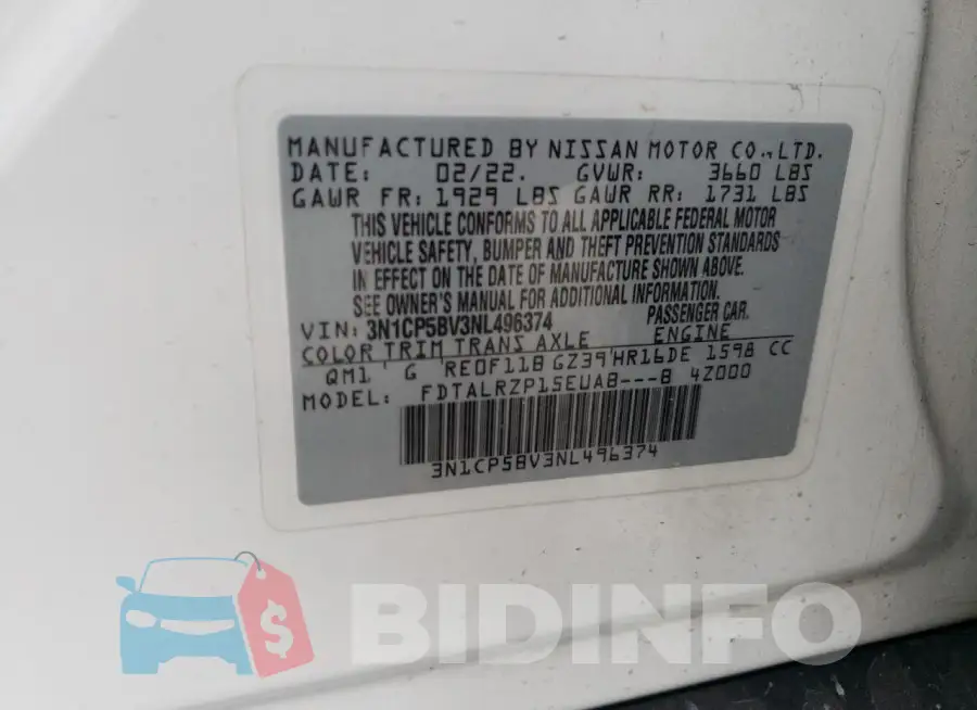 3N1CP5BV3NL496374 Photo# 14