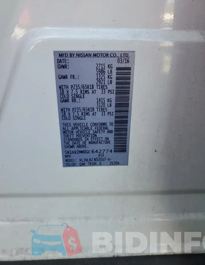 5N1AR2MM0GC642774 Photo# 13
