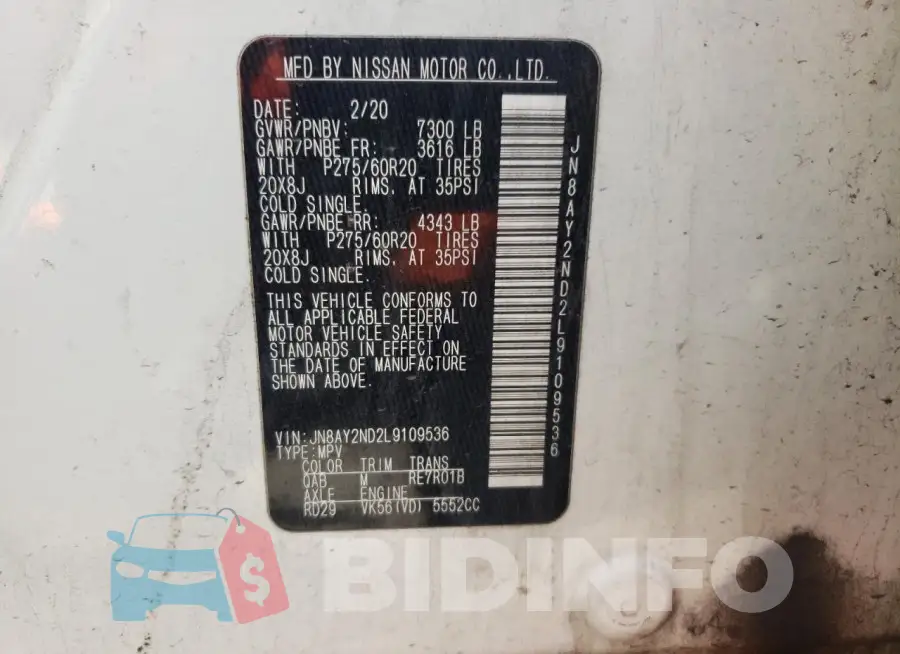 JN8AY2ND2L9109536 Photo# 13