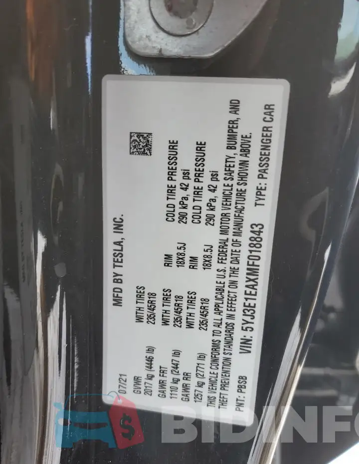 5YJ3E1EAXMF018843 Photo# 13