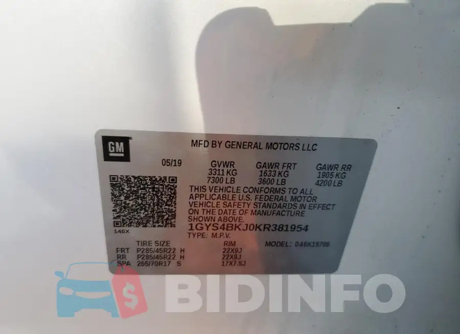 1GYS4BKJ0KR381954 Photo# 14