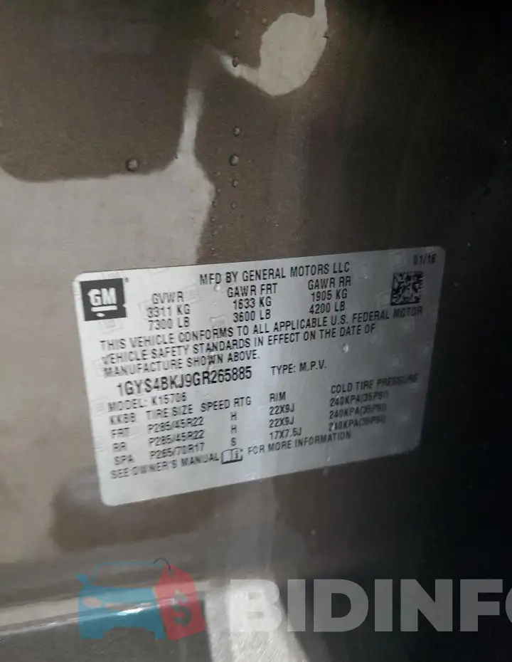 1GYS4BKJ9GR265885 Photo# 13
