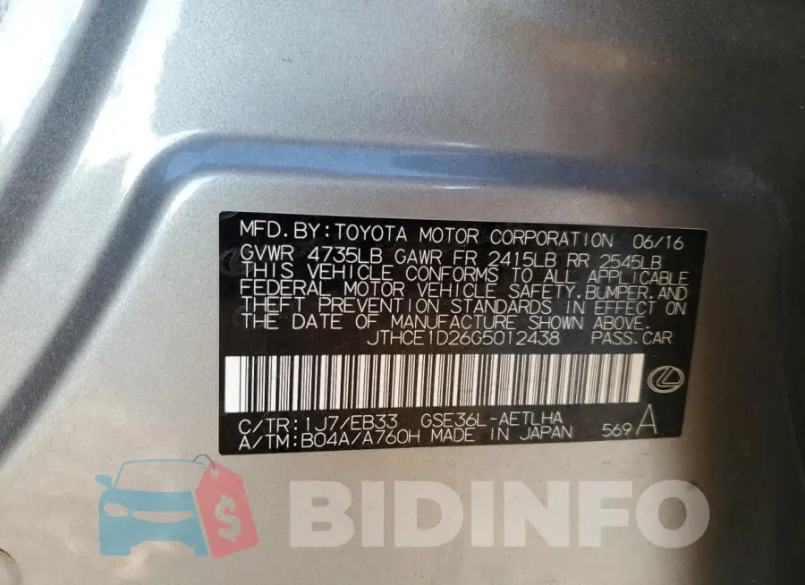 JTHCE1D26G5012438 Photo# 13