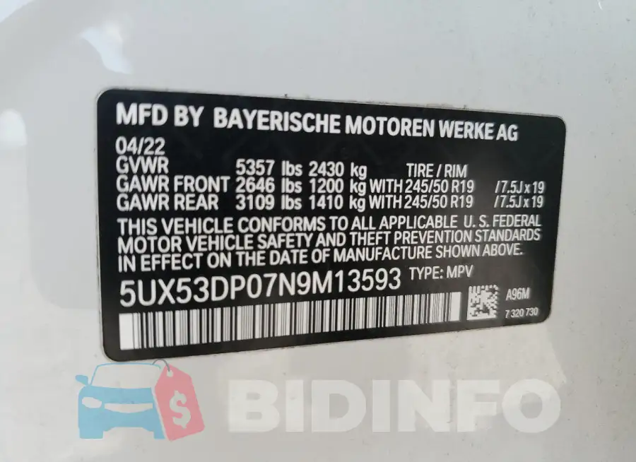 5UX53DP07N9M13593 Photo# 13