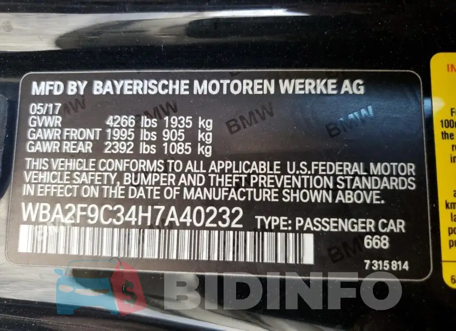 WBA2F9C34H7A40232 Photo# 11