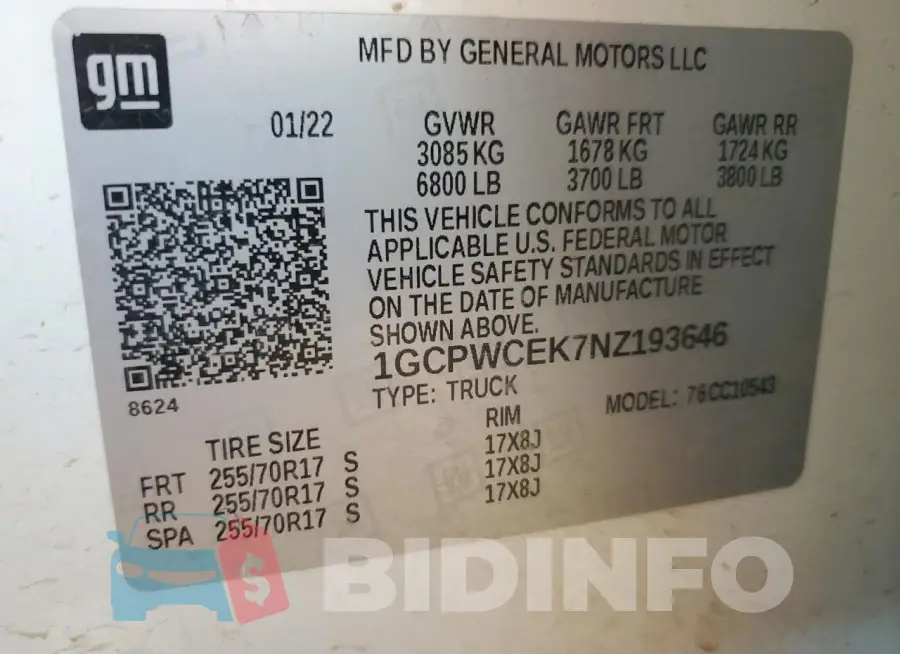 1GCPWCEK7NZ193646 Photo# 13