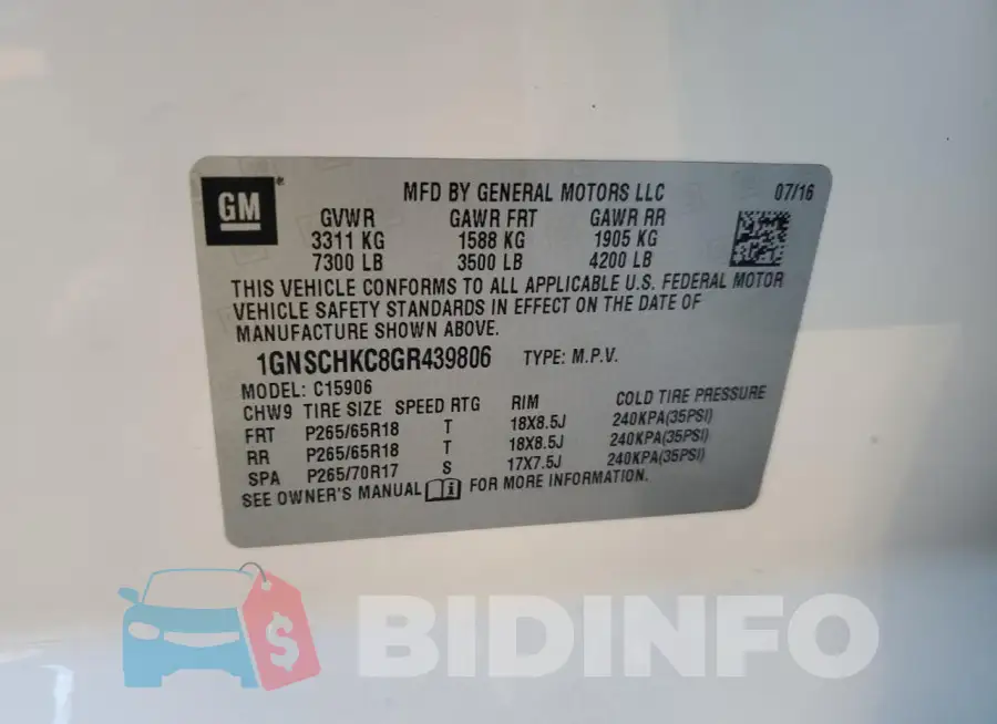 1GNSCHKC8GR439806 Photo# 13