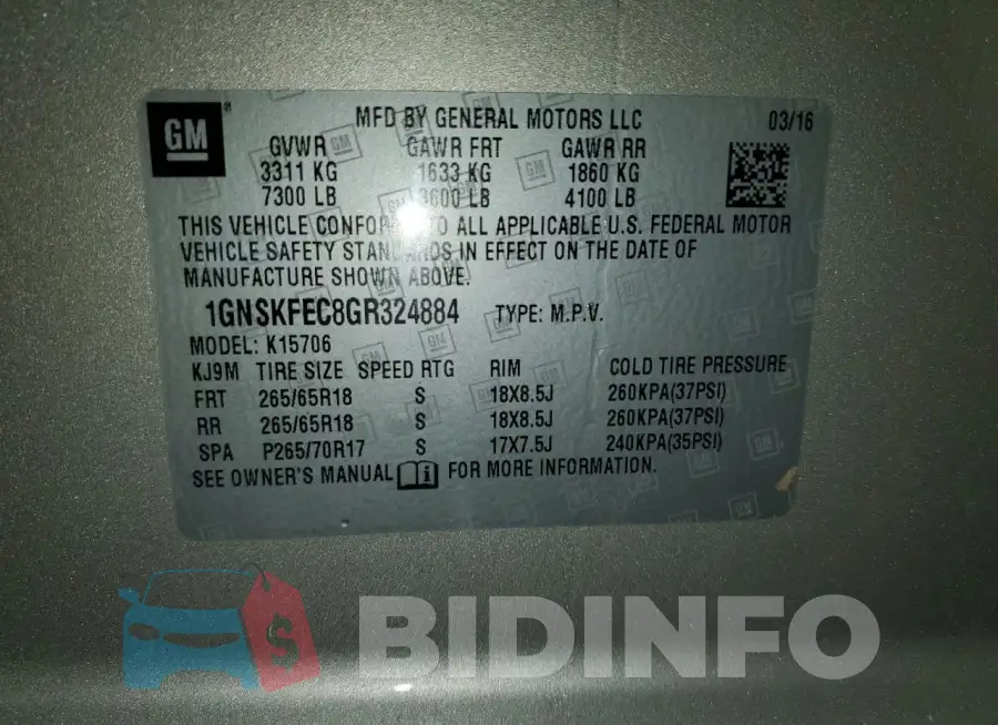 1GNSKFEC8GR324884 Photo# 13