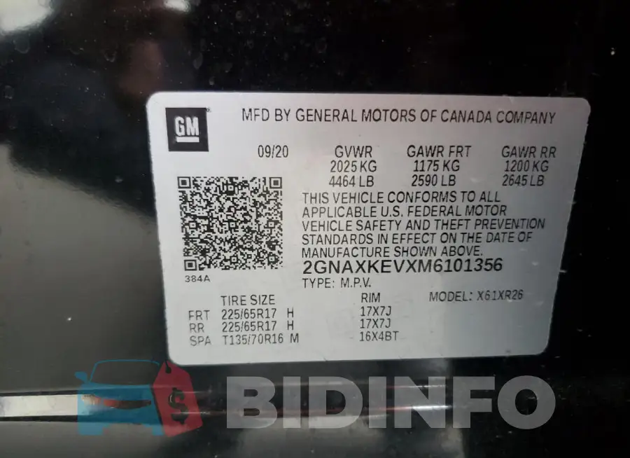 2GNAXKEVXM6101356 Photo# 13
