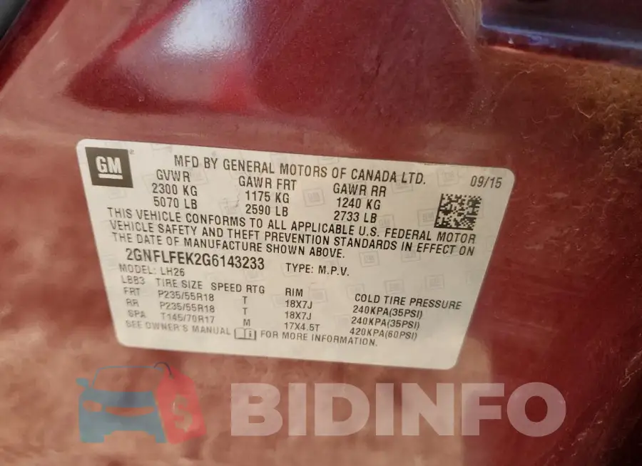 2GNFLFEK2G6143233 Photo# 14