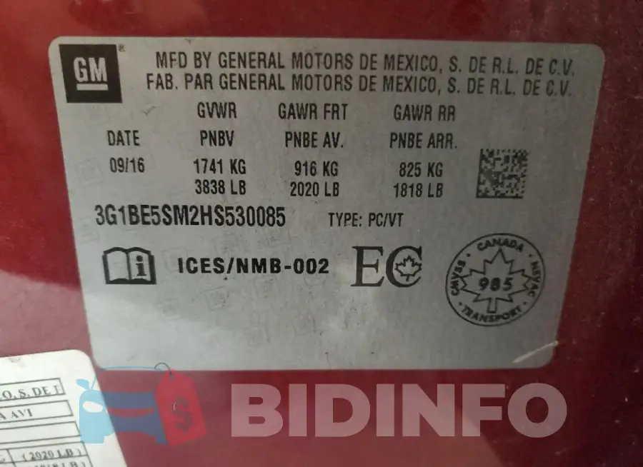 3G1BE5SM2HS530085 Photo# 13