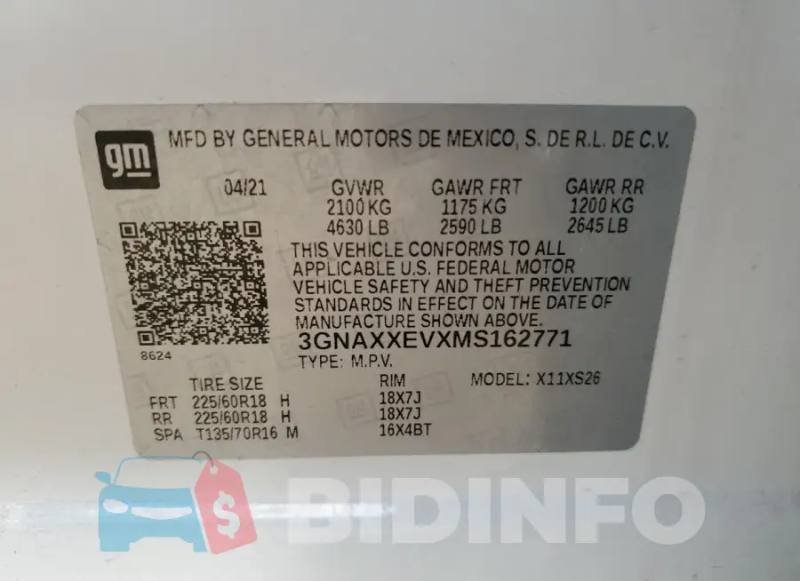 3GNAXXEVXMS162771 Photo# 13