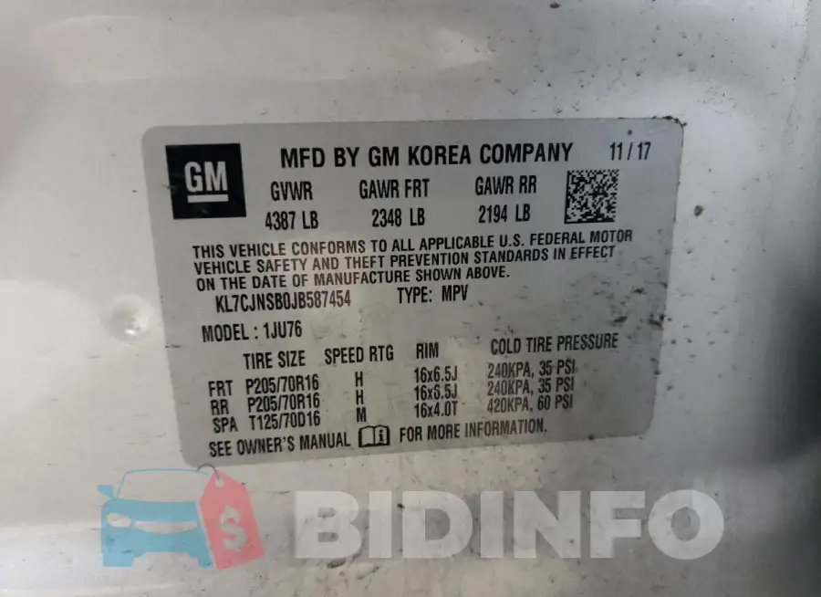 KL7CJNSB0JB587454 Photo# 13