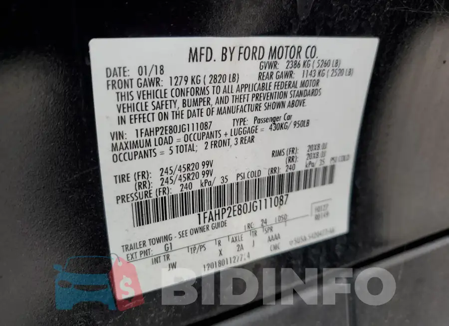 1FAHP2E80JG111087 Photo# 12